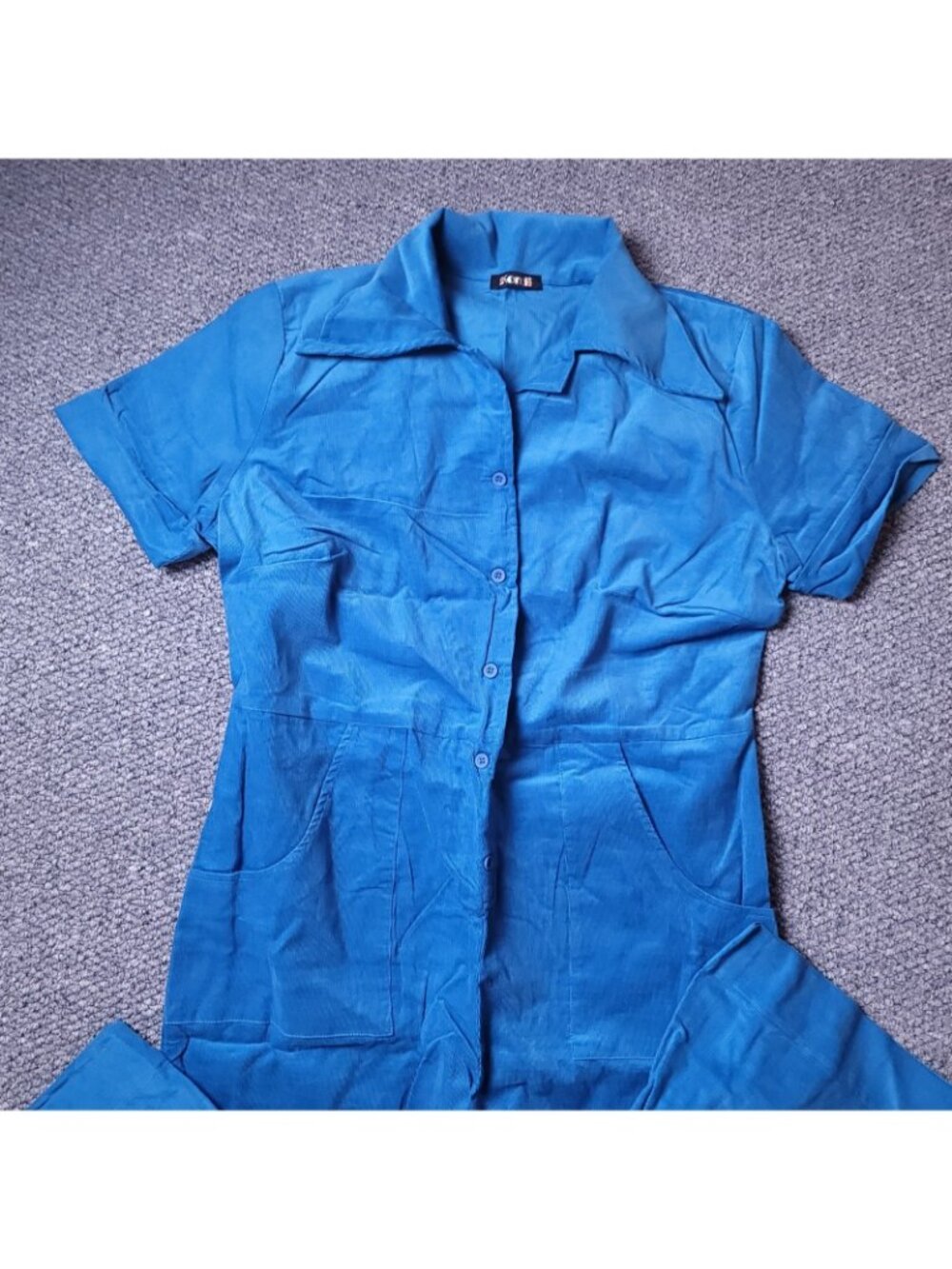 Suzie Kondi Corduroy Ponte Jumpsuit Womens XL Agean Blue Short Sleeve Wide